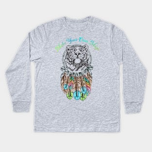 Make Your Own Magic, Rainbow Tiger Dream Catcher Kids Long Sleeve T-Shirt